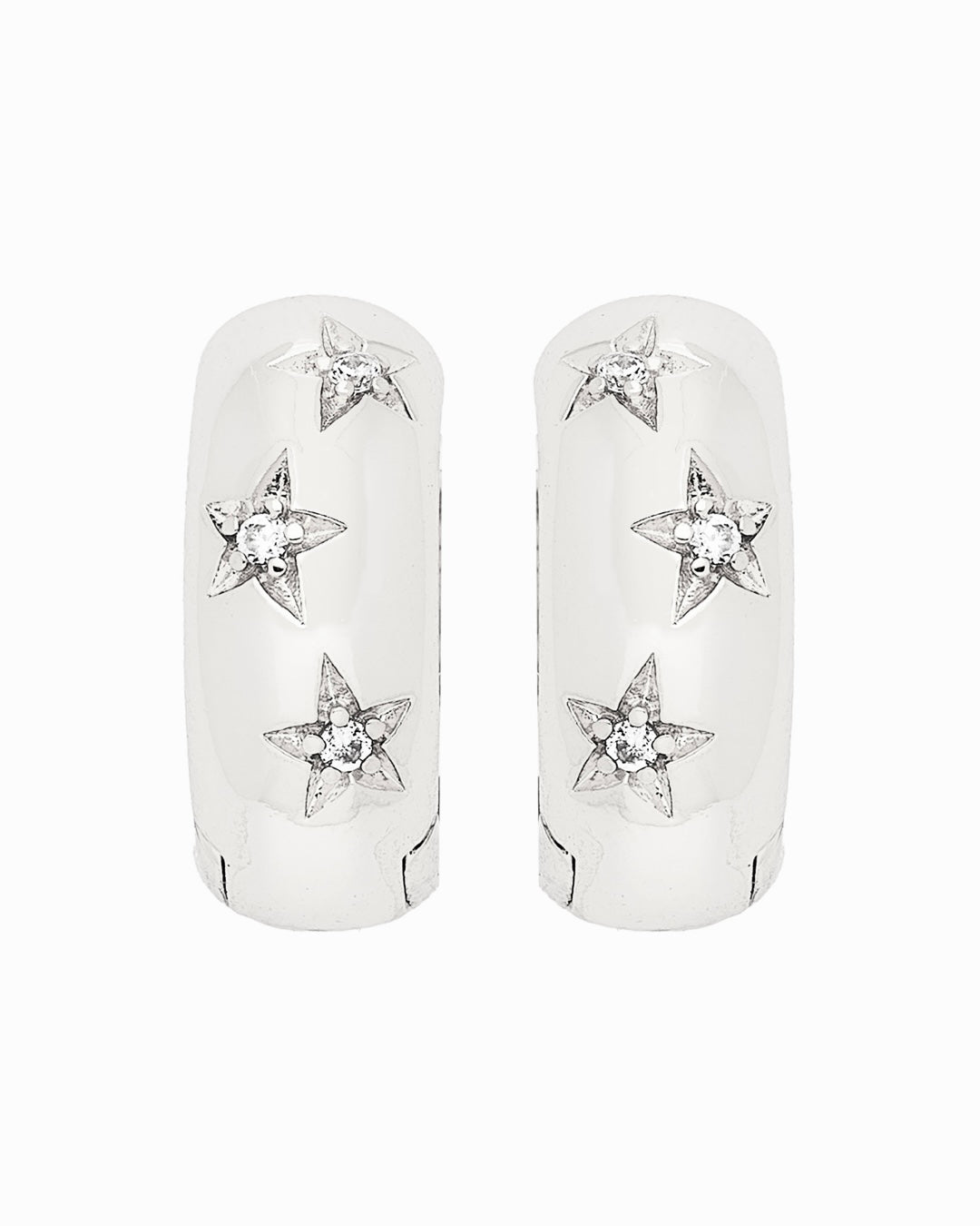 Luminous Star Studded Hoop Earrings Silver
